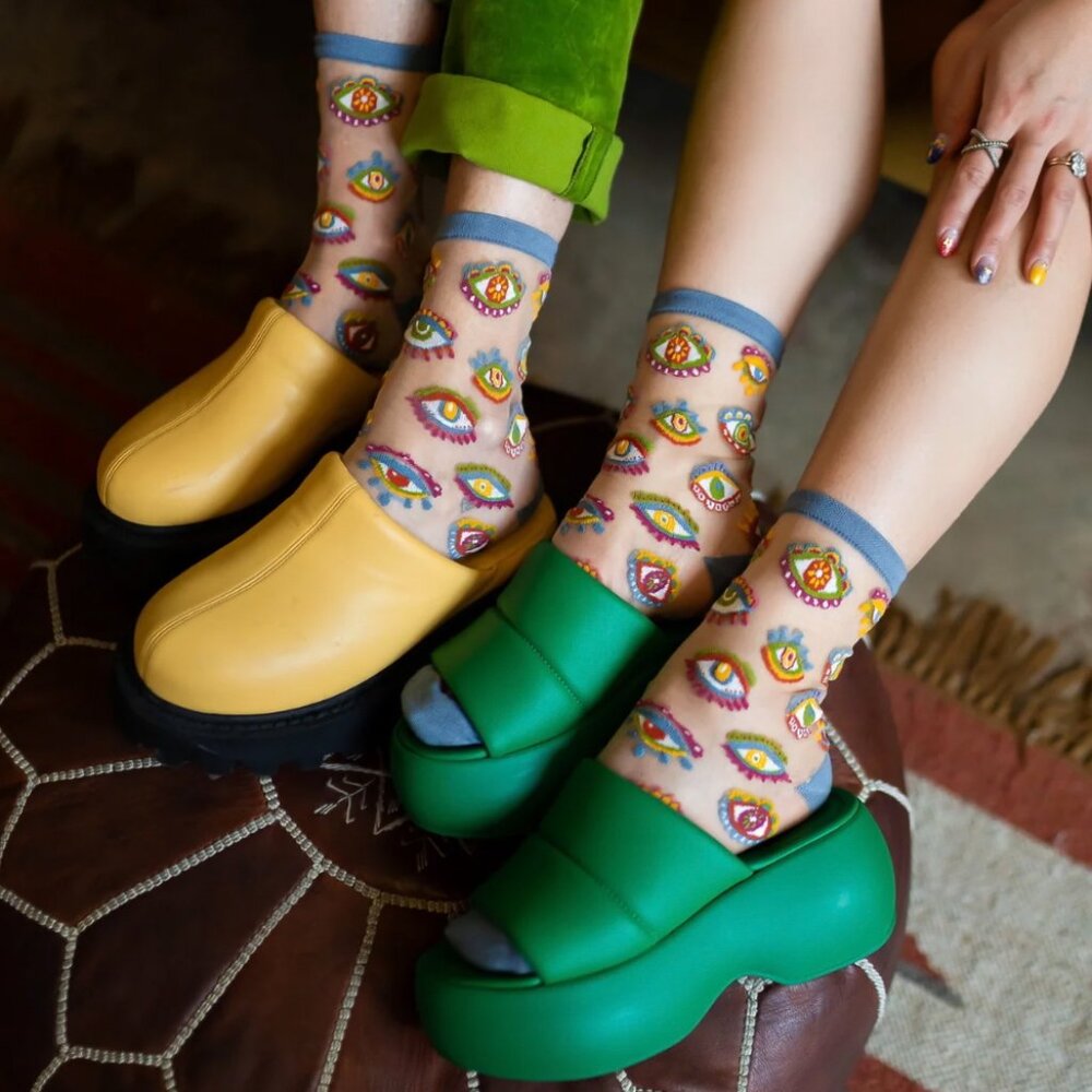 Sock Candy Evil Eye Sheer Crew Sock, OS, NWT
